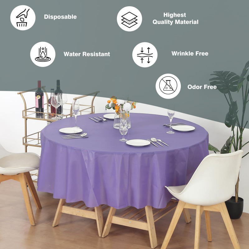 EVER SHINE Evershine (12-Pack Heavy Duty Plastic Table Covers Tablecloth (Reusable) (Round 84", Purple) - Image 2